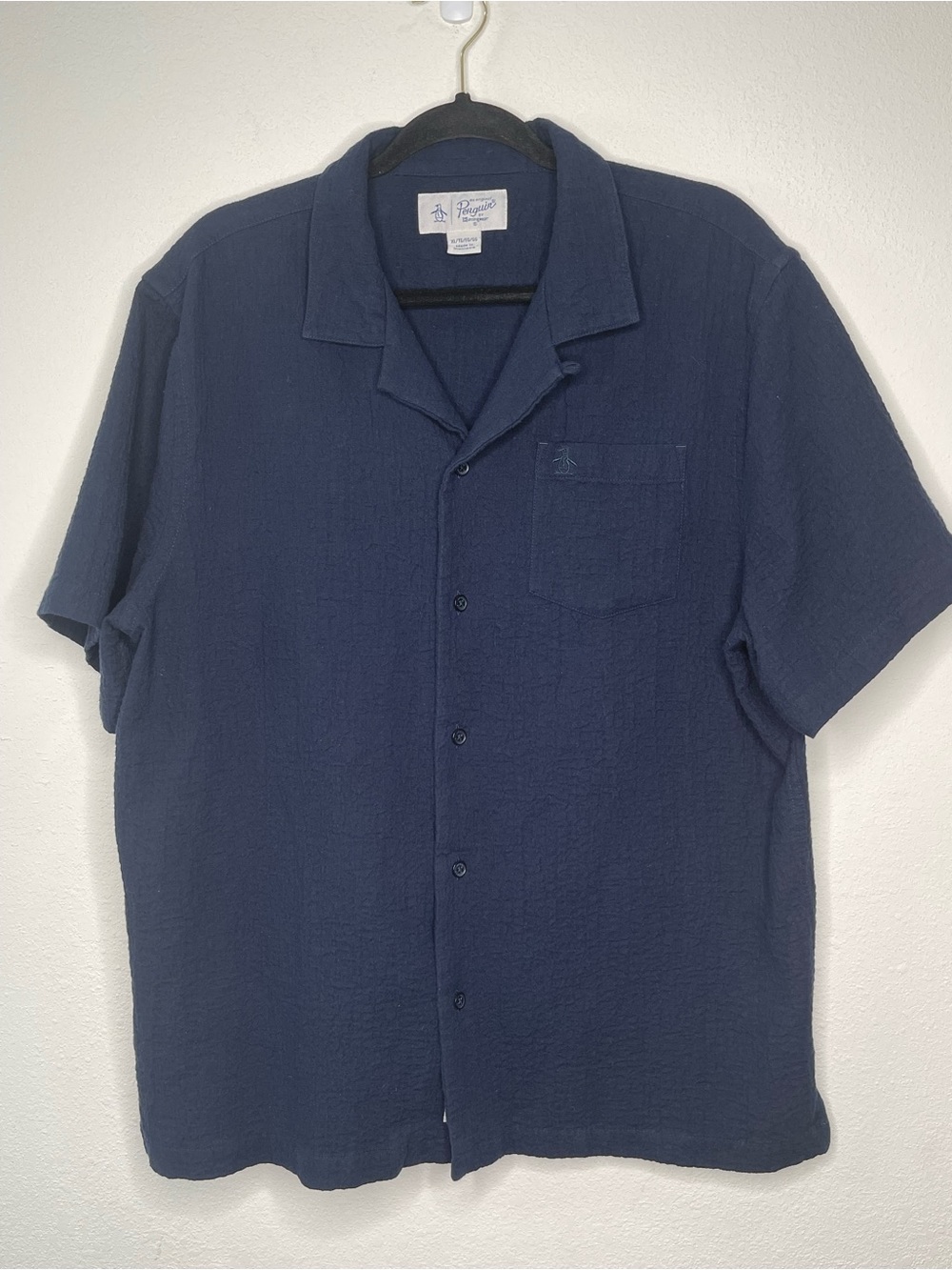 Original‎ Penguin Shirt Mens XL Blue Cotton Blend Gauze Short Sleeve Button-Down